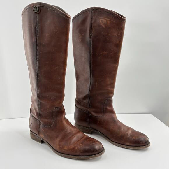 Frye Melissa Button 2 Women's Size 8.5B Brown Leather Boots Redwood - Picture 1 of 11